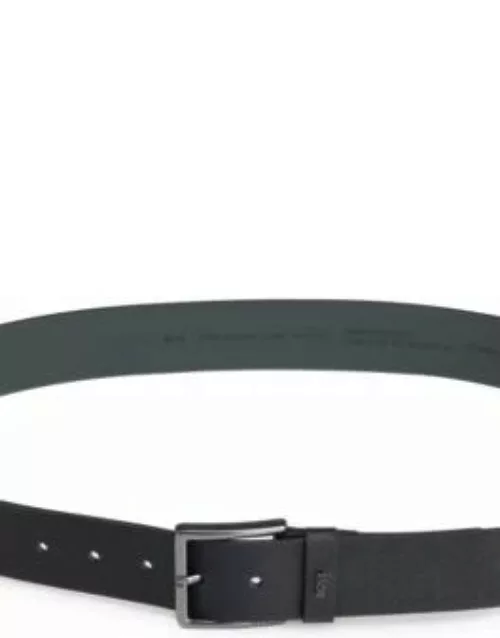 Printed-leather belt with logo keeper- Black Men's Business Belt