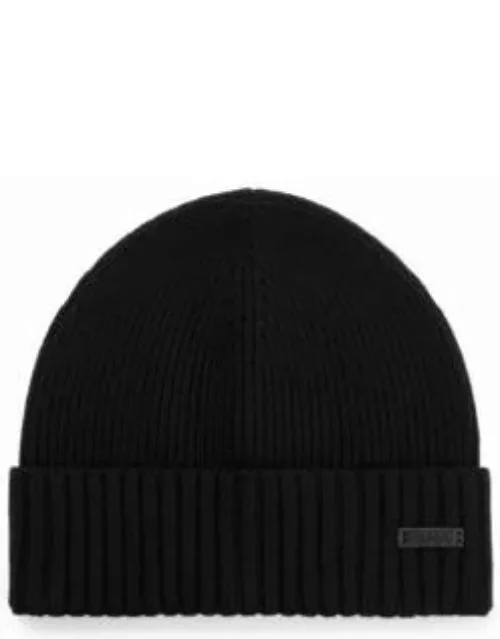 Ribbed beanie hat in virgin wool- Black Men's Accessorie