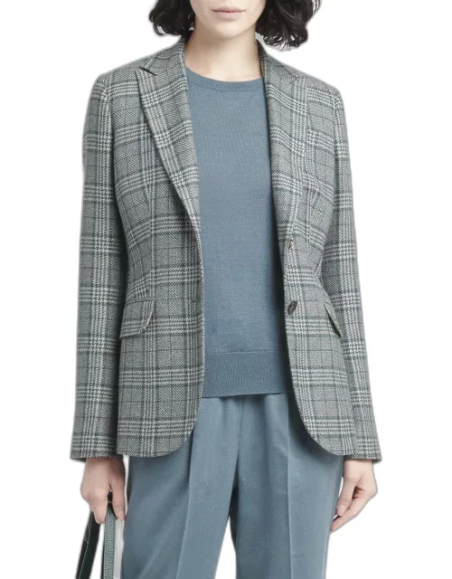 Plaid Single-Breasted Cashmere Blazer Jacket
