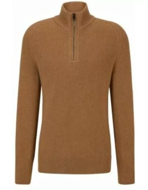 Camel-hair sweater with zip neckline- Beige Men's Sweater