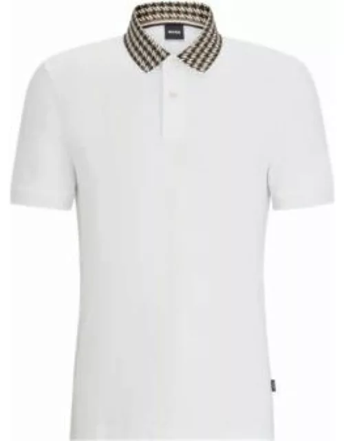 Cotton-jersey polo shirt with houndstooth collar- White Men's Polo Shirt