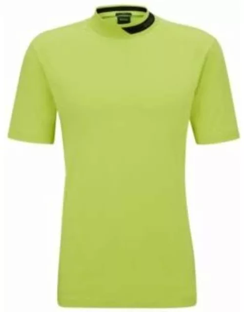 Stretch-cotton T-shirt with logo-stripe jacquard collar- Green Men's T-Shirt