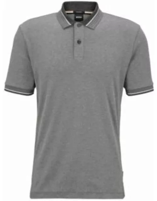 Mercerized-cotton polo shirt with contrast tipping- Grey Men's Polo Shirt