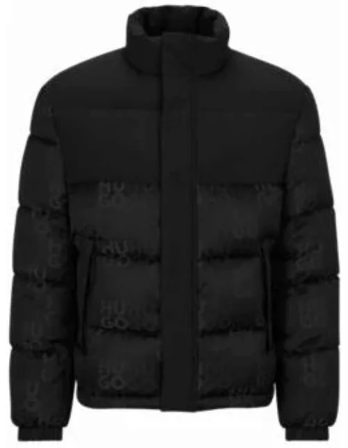 Water-repellent puffer jacket with logo jacquard- Black Men's Casual Jacket