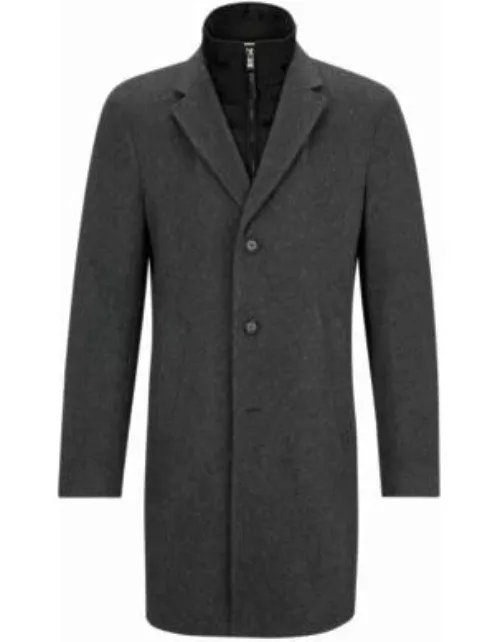Wool-blend coat with zip-up inner- Grey Men's Formal Coat
