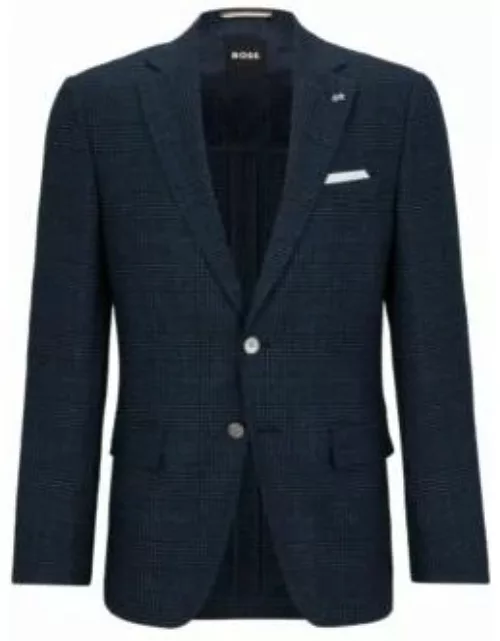 Slim-fit jacket in a checked stretch-wool blend- Dark Blue Men's Sport Coat