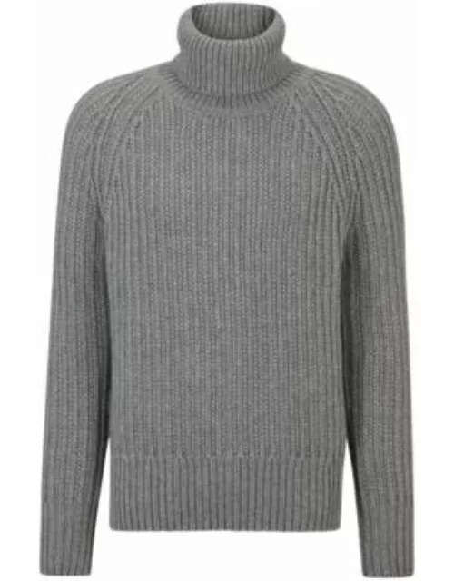 Rollneck sweater in virgin wool and cashmere- Silver Men's Sweater
