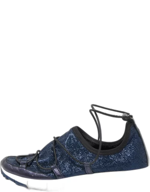 Jimmy Choo Navy Blue Lurex Fabric and Leather Andrea Sneaker