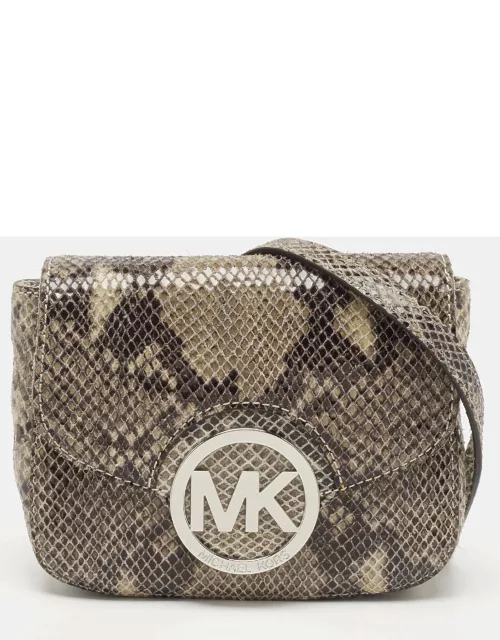 MICHAEL Michael Kors Black/Beige Python Embossed Leather Fulton Flap Crossbody Bag