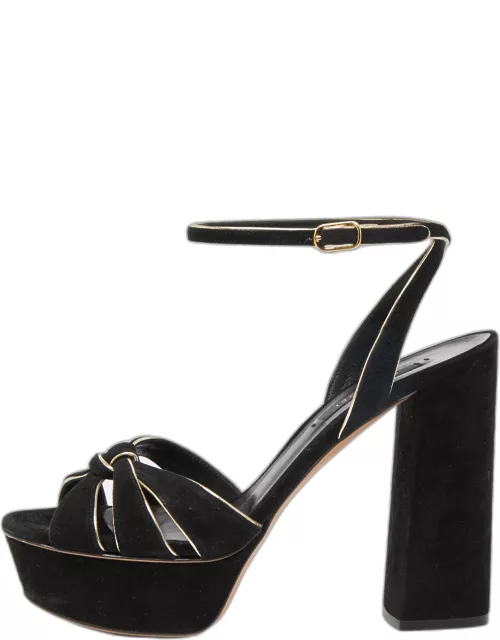 Casadei Black/Gold Suede Platform Ankle Strap Sandal