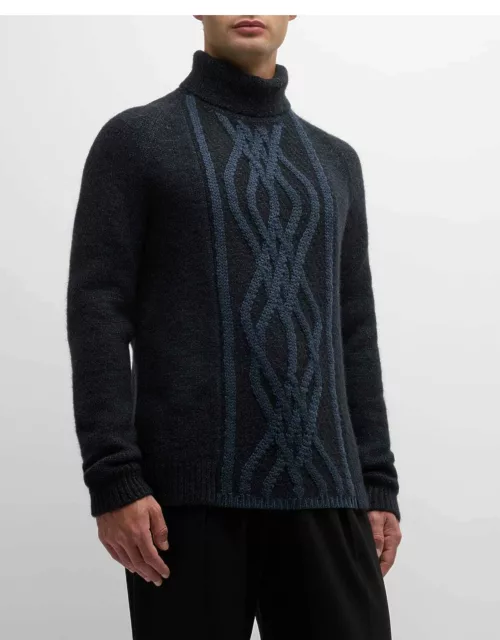Men's Two-Tone Cable Turtleneck Sweater