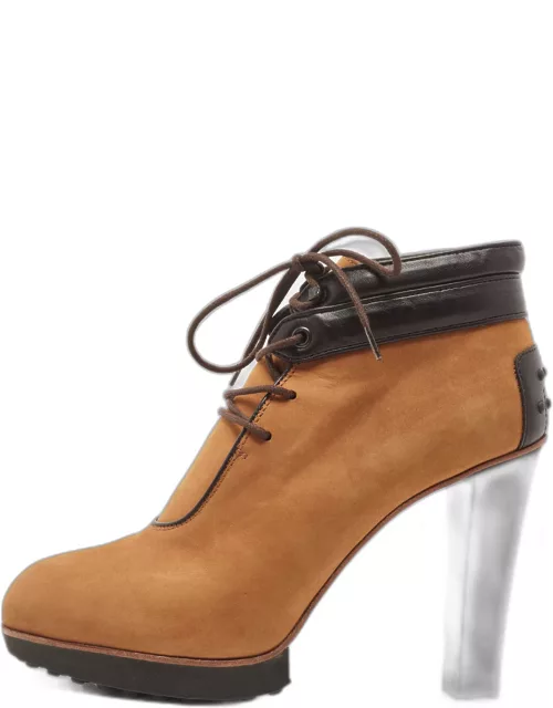 Tod's Brown Leather and Nubuck Leather Ankle Boot