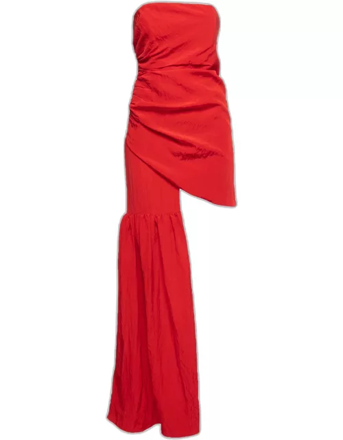David Koma Red Taffeta Strapless Ruched Asymmetrical Mini Dress
