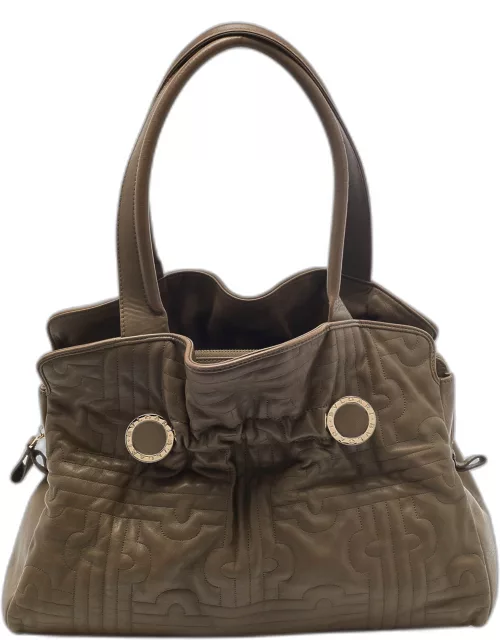 Bvlgari Olive Green Leather Plisse Twist Shoulder Bag