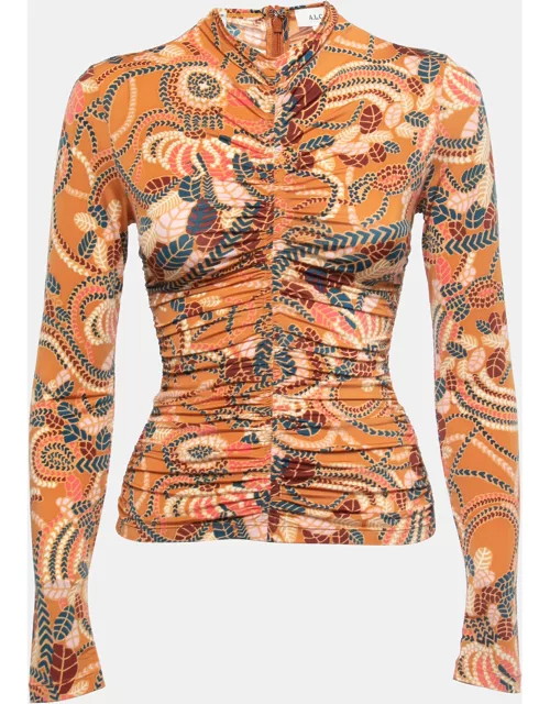 A.L.C. Multicolor Print Jersey Ruched Full Sleeve Top