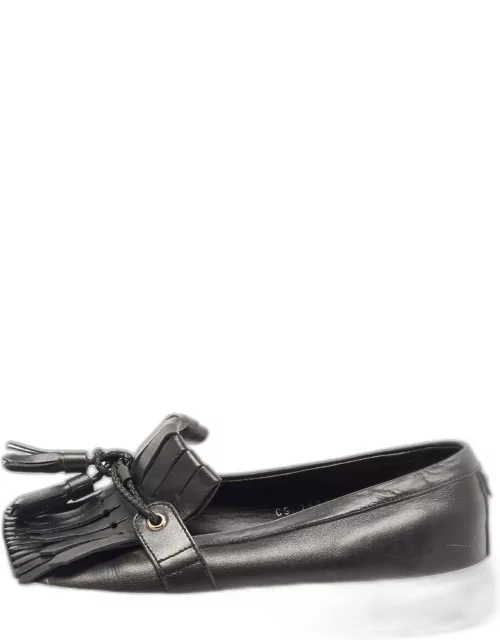 Dolce & Gabbana Black Leather Fringe Slip On Sneaker