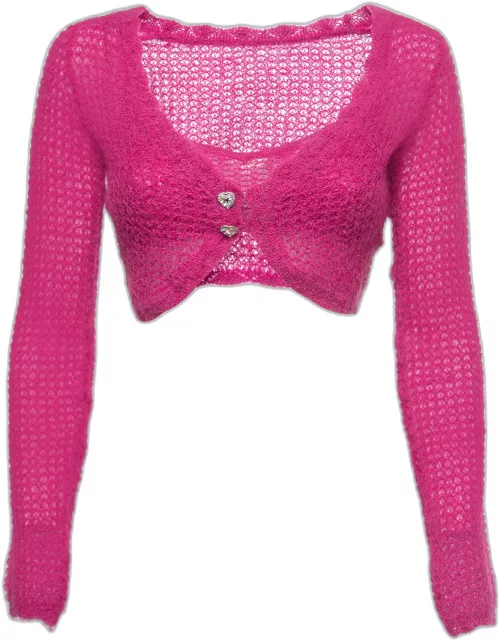 Nana Jacqueline Hot Pink Crochet Knit Cropped Top and Cardigan Set