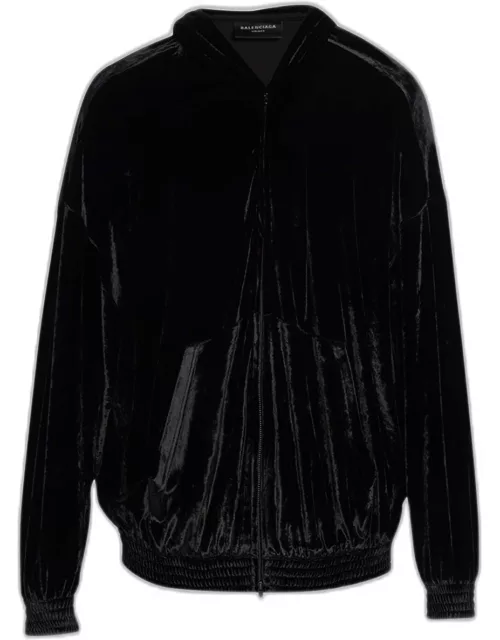Men's BB Paris Icon Strass Shiny Velvet Zip-Up Hooded Jacket