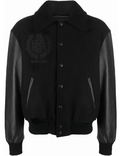 Family First Milano Black Leather Bomber Jacket