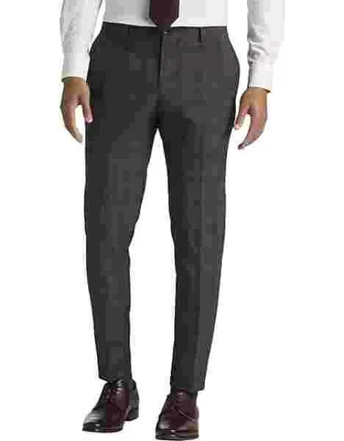 Egara Skinny Fit Plaid Men's Suit Separates Pants Dark Gray Plaid