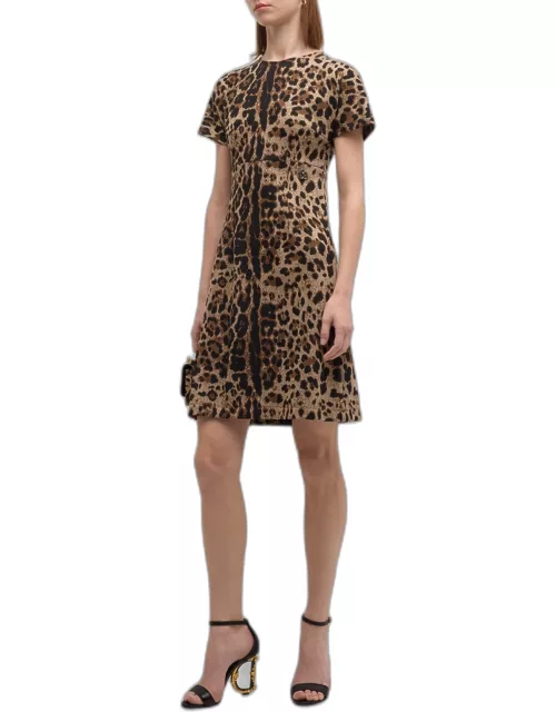 Leopard-Print Short-Sleeve Empire-Waist Dres