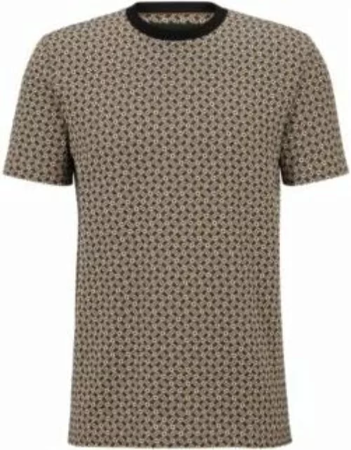 Micro-patterned-jacquard T-shirt in cotton and silk- Patterned Men's T-Shirt