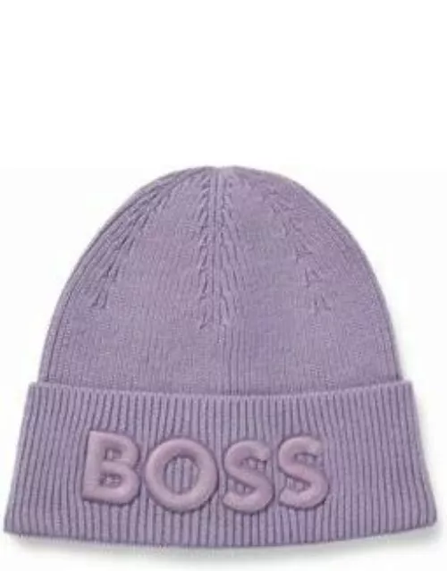Logo-embroidered beanie hat in cotton and wool- Purple Men's Hats and Glove