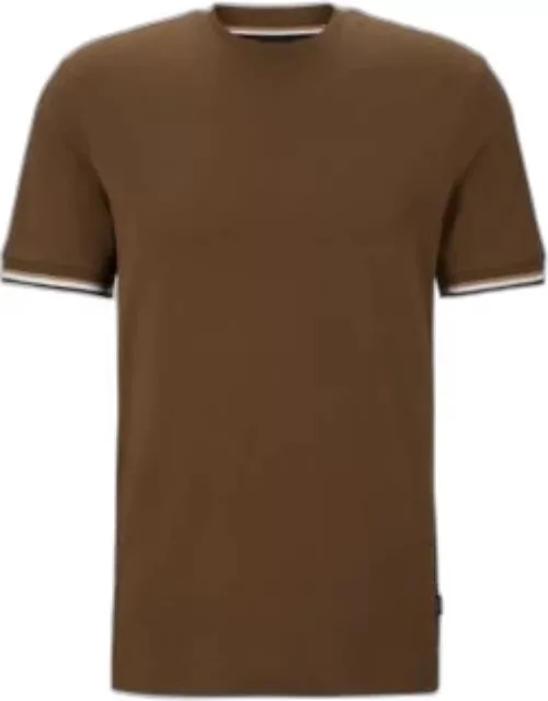 Cotton-jersey T-shirt with signature-stripe cuffs- Light Green Men's T-Shirt