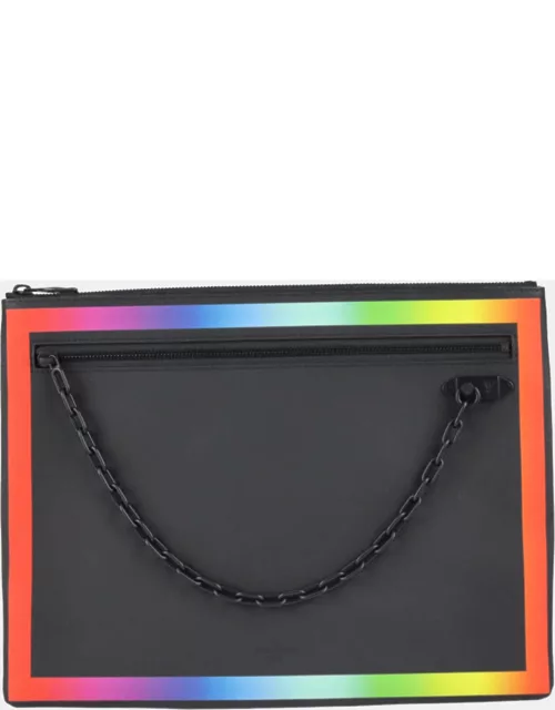 Louis Vuitton Black Leather Taiga A4 Rainbow Pochette Clutch Bag