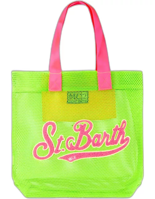 MC2 Saint Barth Mesh Green Shopper Bag With Front Terry Patch