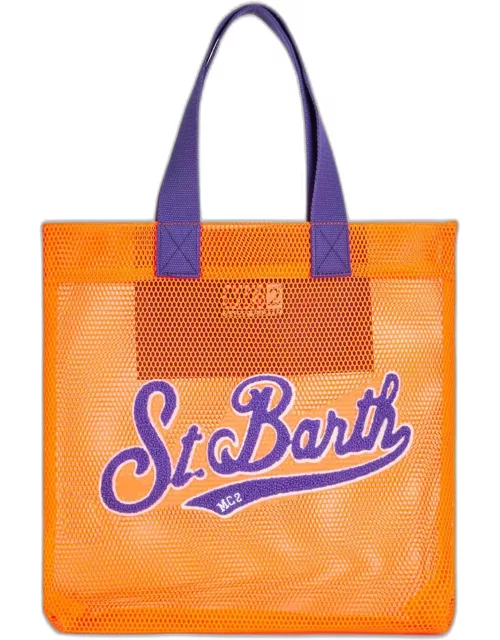 MC2 Saint Barth Mesh Orange Shopper Bag With Front Terry Embroidery