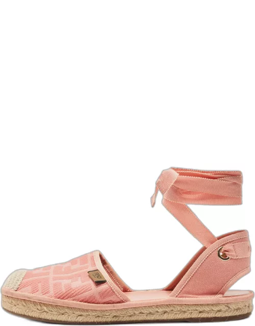 Fendi Pink Zucca Canvas Ankle Tie Espadrille Flat