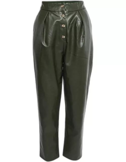 Majorelle Military Green Faux Leather Pleated Clive Trousers