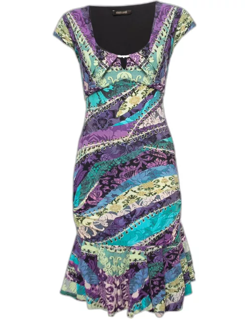 Roberto Cavalli Multicolor Abstract Print Jersey Fit & Flare Short Dress