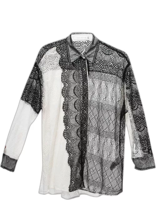 Victoria Beckham Black/White Patterned Lace Button Front Full Sleeve Shirt