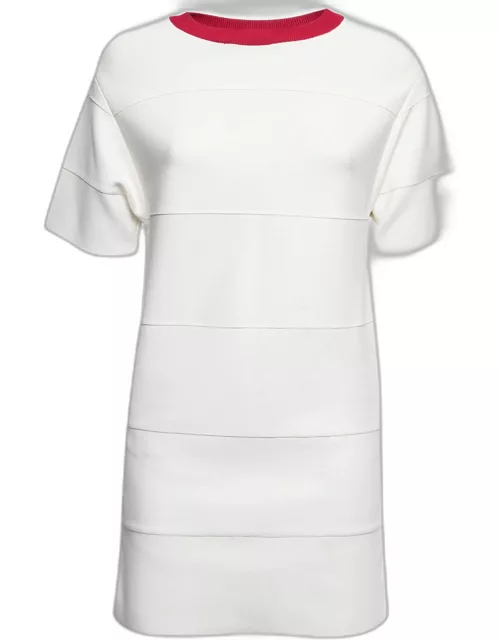 Herve Leger White Bandage Knit Crewneck Short Sleeve Mini Dress