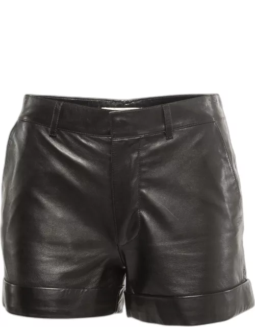 Saint Laurent Paris Black Leather High Waist Mini Shorts