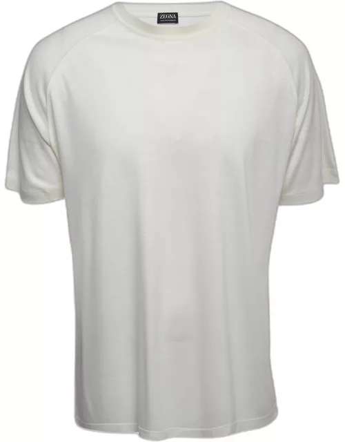 Zegna Cream Wool Crew Neck Half Sleeve T-Shirt