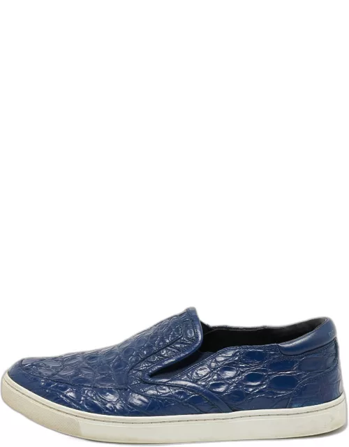 Dolce & Gabbana Navy Blue Croc Embossed Slip On Sneaker