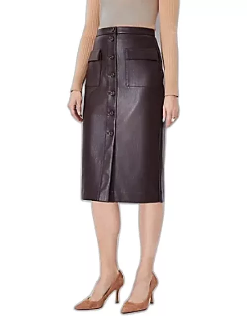 Ann Taylor Pebbled Faux Leather Button Pocket Pencil Skirt