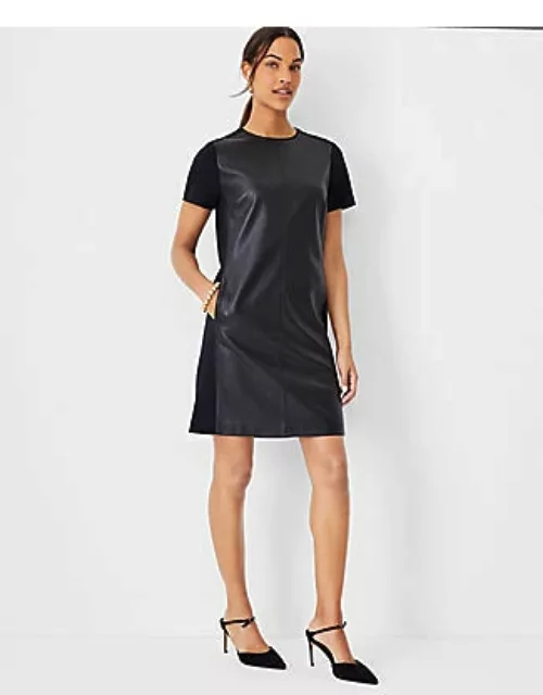Ann Taylor Faux Leather Mixed Media Shift Dres
