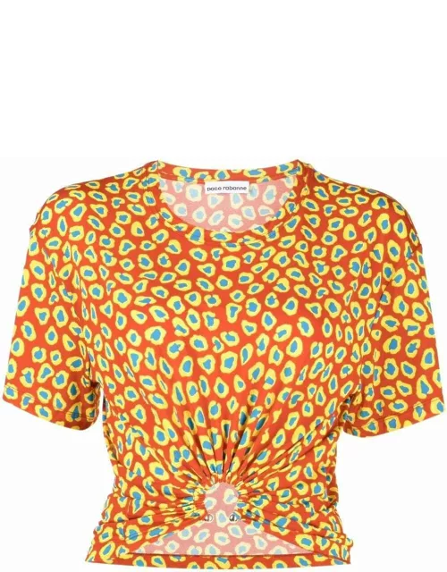 Multicoloured leopard print T-shirt with gather