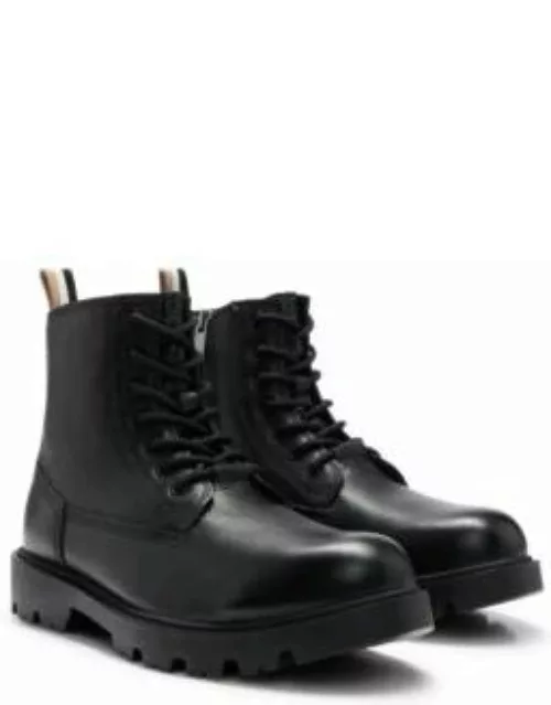Half boots in grained leather with signature-stripe tape- Black Men's Boot