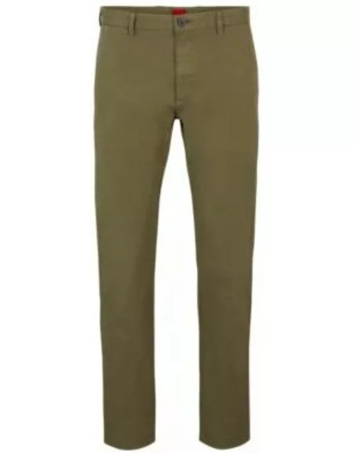 Slim-fit trousers in stretch-cotton gabardine- Light Green Men's Casual Pant