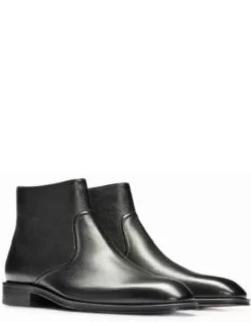 Grained-leather zip boots with branded trims- Black Men's Boot