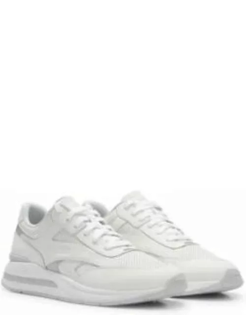 Low-top trainers with perforated and plain leather- White Men's Sneaker