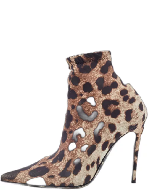 Dolce & Gabbana Tricolor Leopard Print Stretch Fabric Ankle Bootie