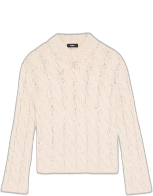 Wool-Cashmere Mock-Neck Cable Sweater