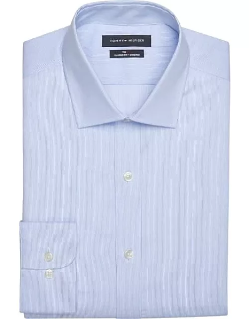 Tommy Hilfiger Men's Flex Classic Fit Spread Collar Dress Shirt Lt Blue Stripe