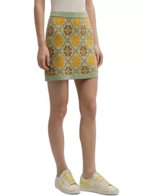 Argyle Floral Jacquard Mini Skirt